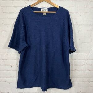 Vintage Daniel Caron Shirt Womens XL Blue Ribbed Short Sleeve Round Neck